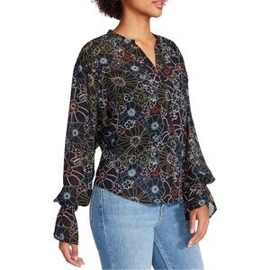 Steve Madden Camella Blouse Size Small Black Floral Print